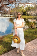 Luxuii Puff Short Sleeve V Neck Ruffle Tiered Flowy Boho Dresses