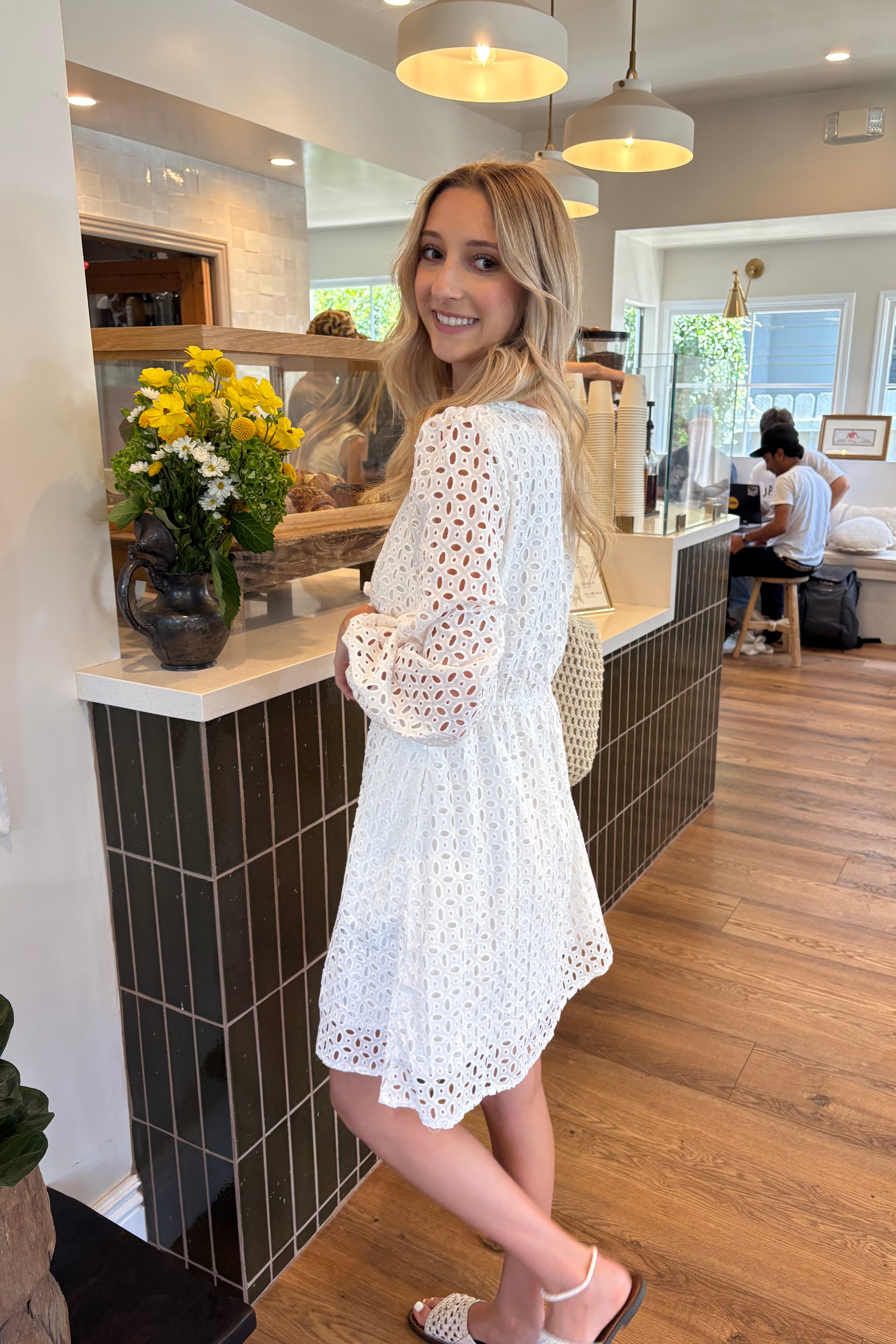 Luxuii Crewneck Tie Front Hollow Out Eyelet Short Dresses