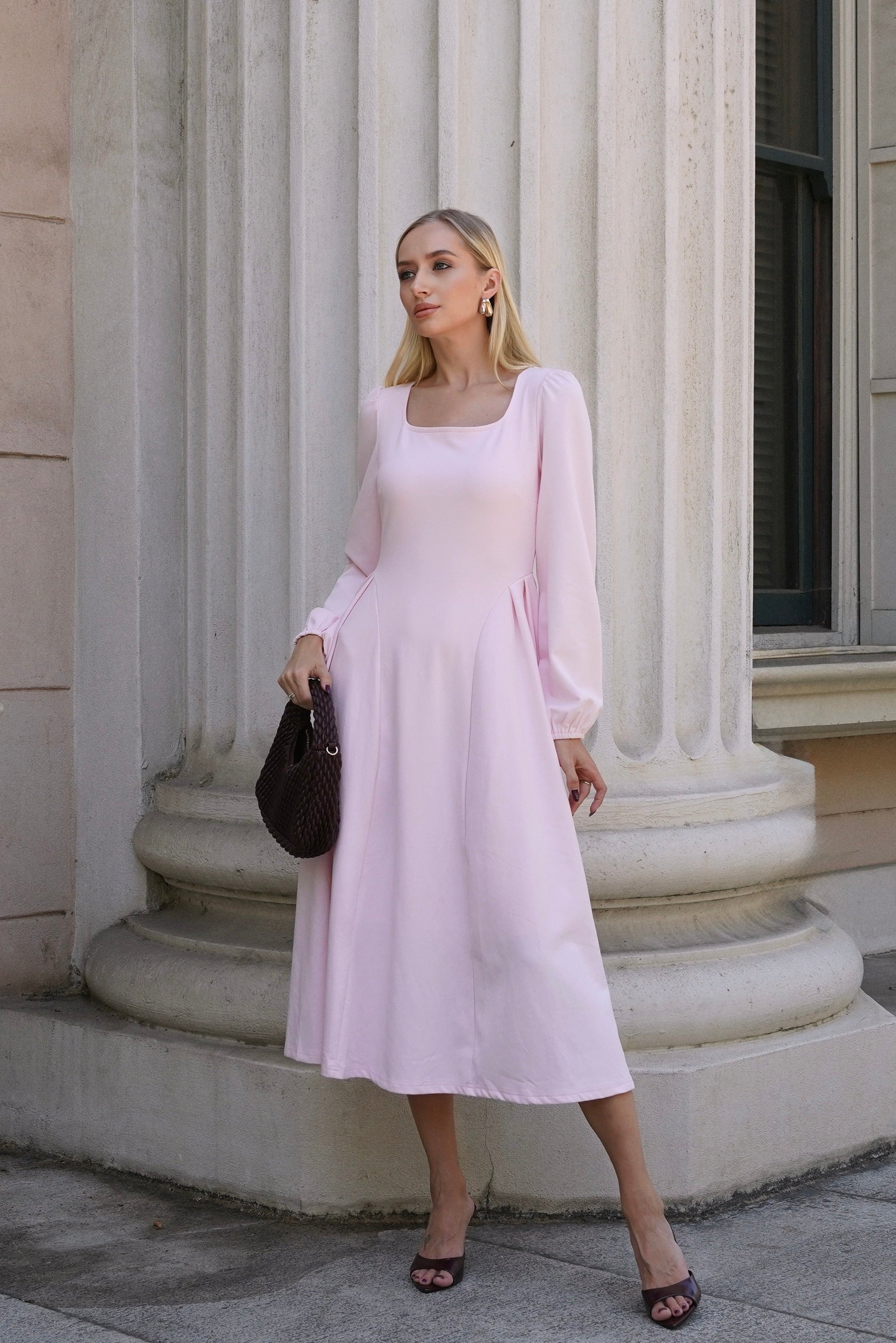 Luxuii Fall Square Neck Swing A Line Wedding Guest Evening Prom Dress