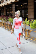 Luxuii Floral Fall Bodycon Crewneck Side Slit Ruched Fitted Party Dress