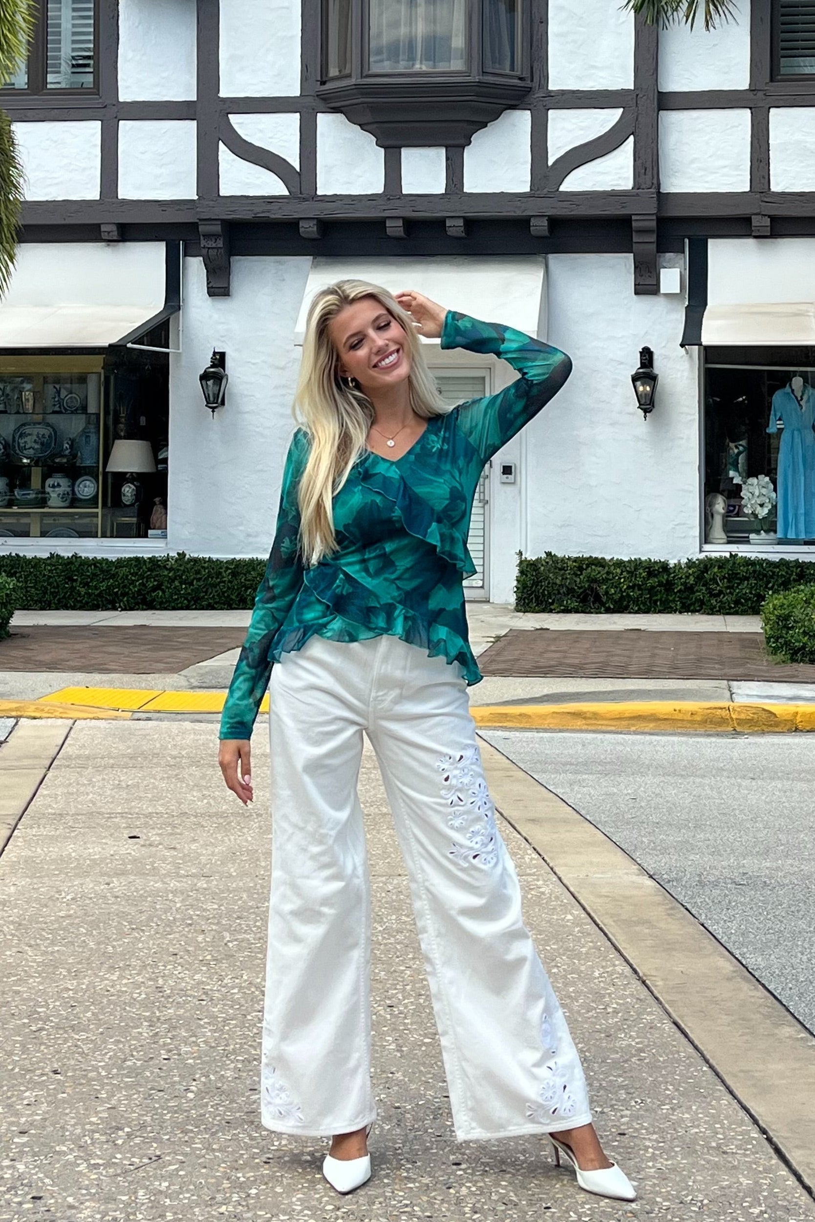 Luxuii Floral Shirts V Neck Going Out Ruffle Tops Blouses