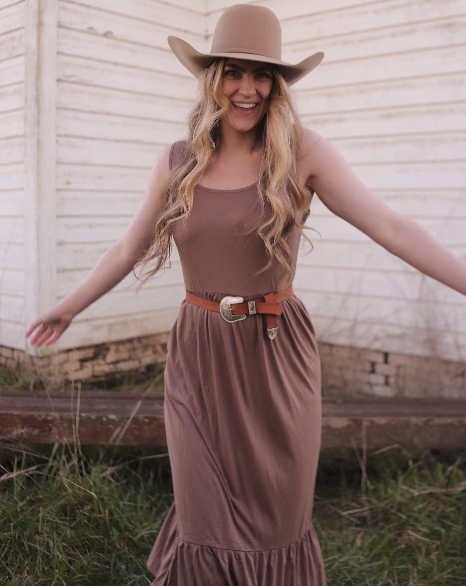 Luxuii Sleeveless Square Neck Tiered Swing Maxi Dress