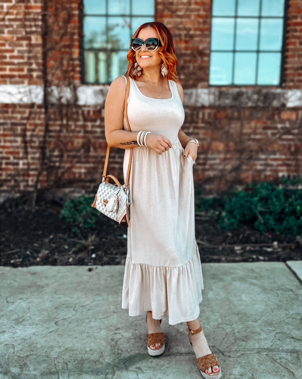 Luxuii Sleeveless Square Neck Tiered Swing Maxi Dress