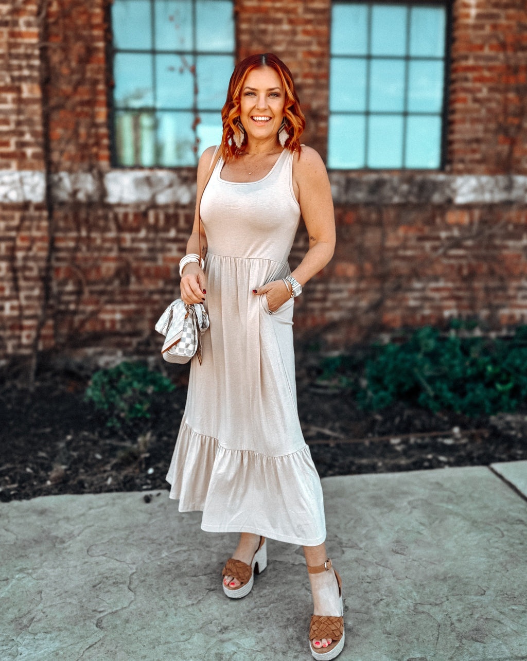 Luxuii Sleeveless Square Neck Tiered Swing Maxi Dress