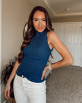 Luxuii Mock Turtleneck Ribbed Knit Slim Fitted Tank Top