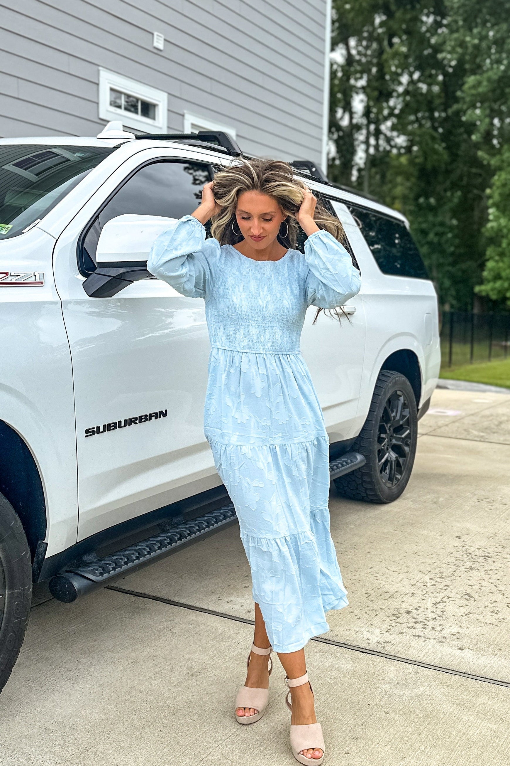Luxuii Boho Floral Casual Crewneck Flowy Wedding Guest Dresses