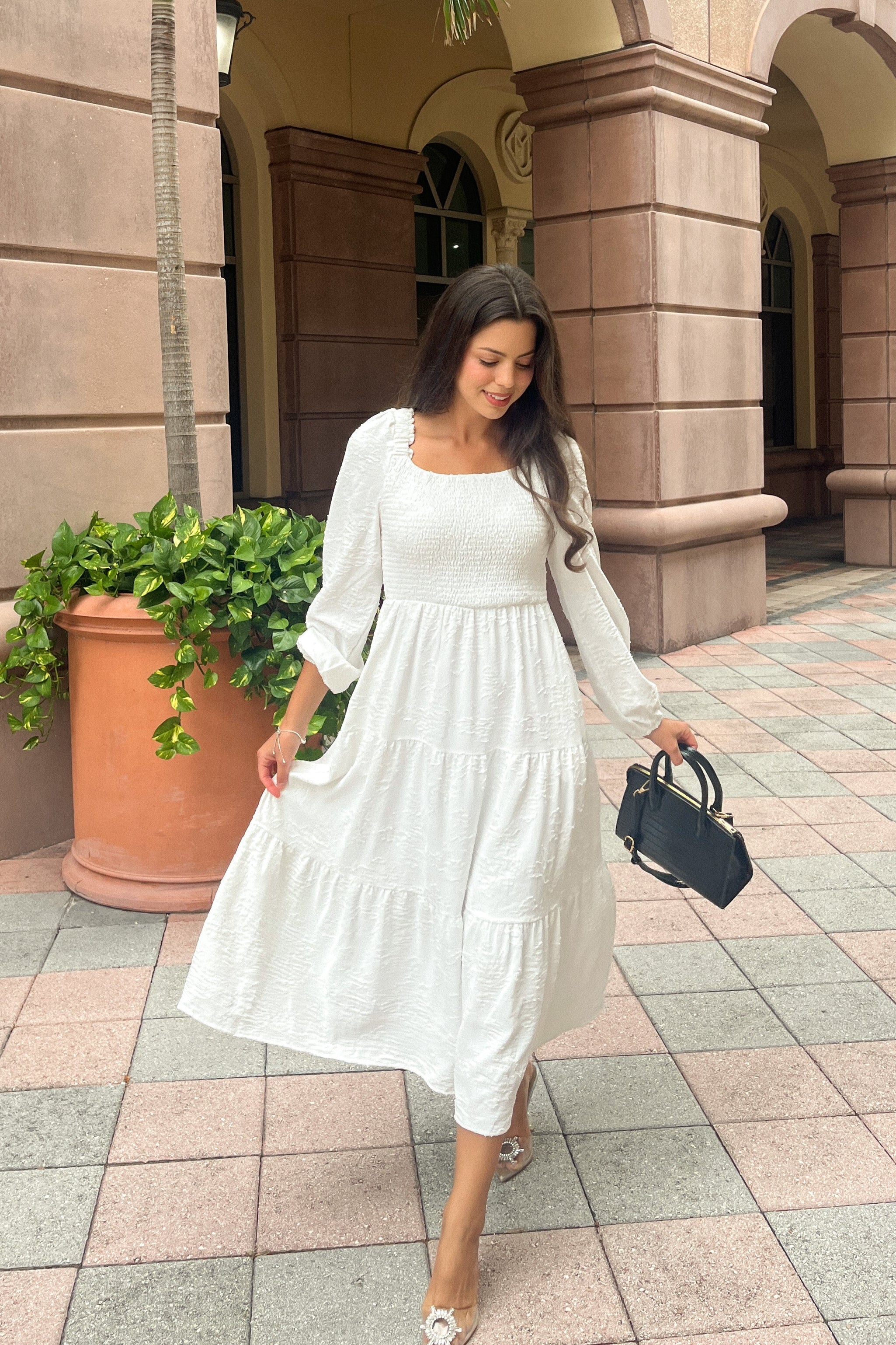 Luxuii Floral Long Sleeve Square Neck Flowy Vacation Dresses
