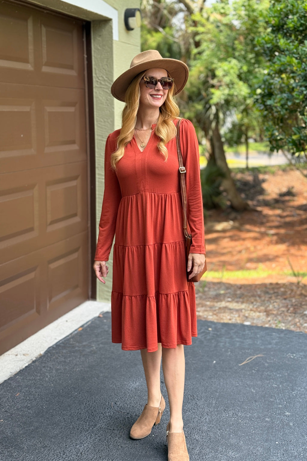 Luxuii V Neck Casual Loose Ruffle Flowy A Line Tiered Dress