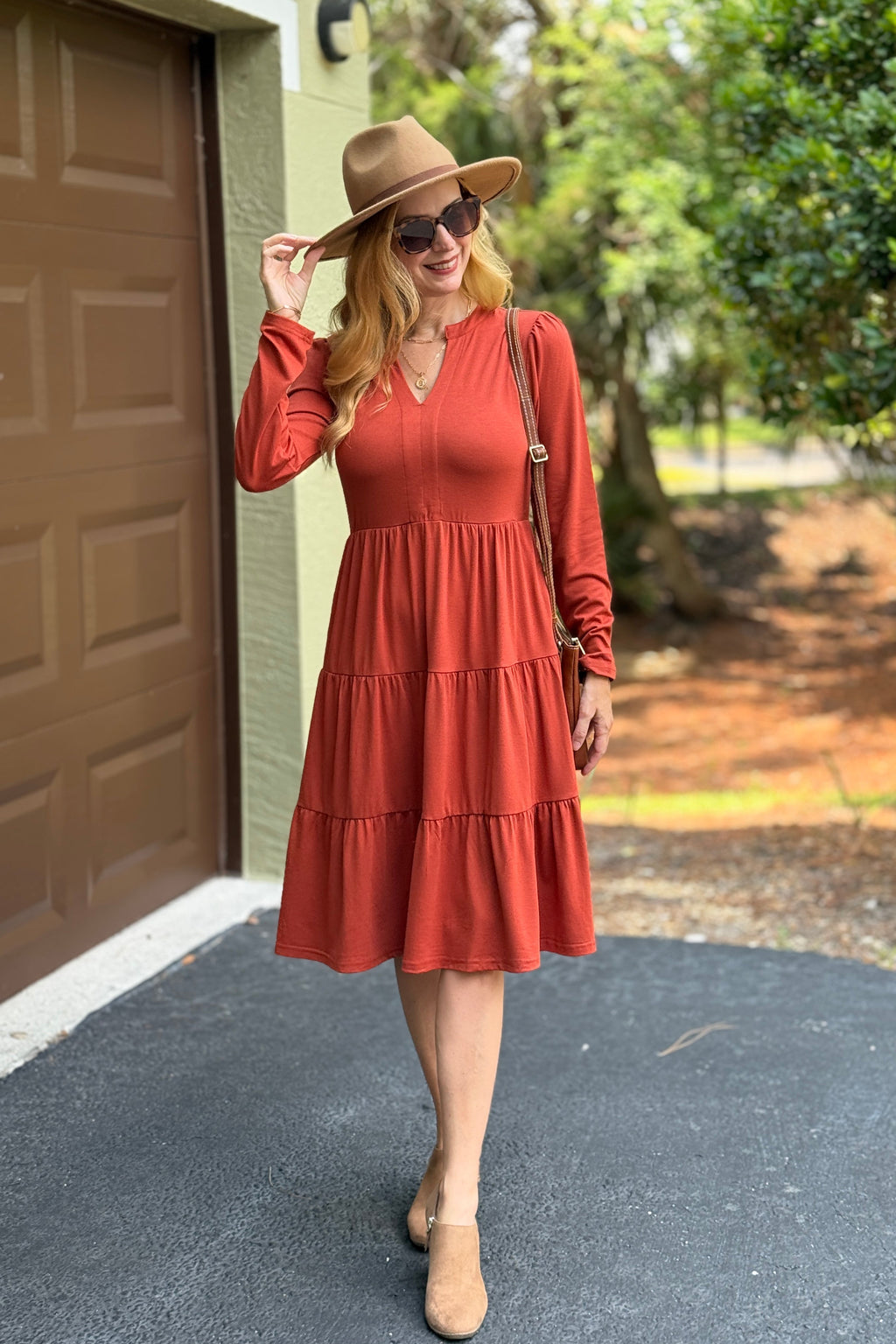 Luxuii V Neck Casual Loose Ruffle Flowy A Line Tiered Dress