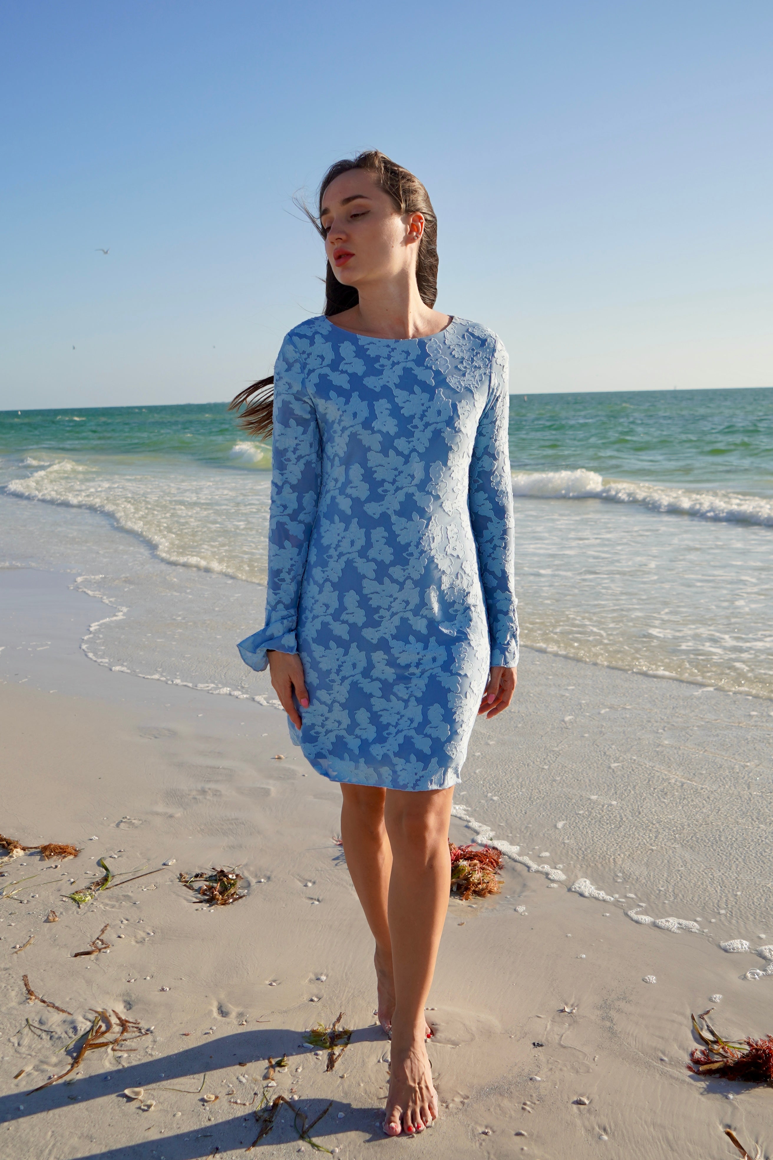 Luxuii Floral Mesh Crewneck Bodycon Cocktail Party Club Short Dress