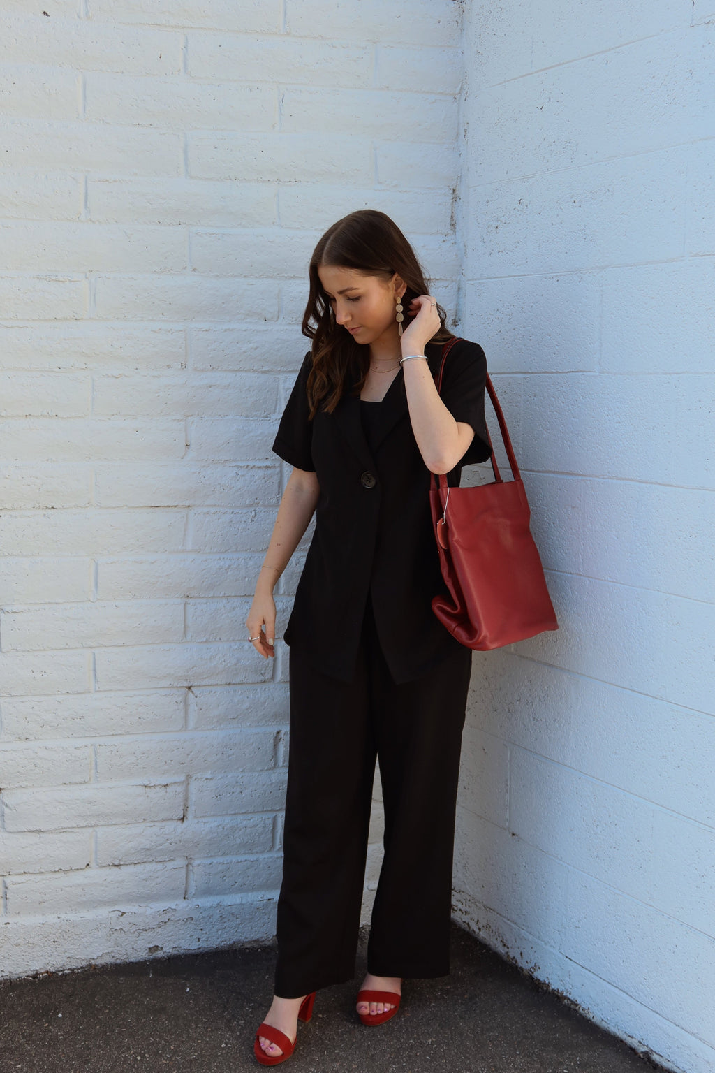 Luxuii Short Sleeve Blazer Jacket and Wide Leg Pants Sets