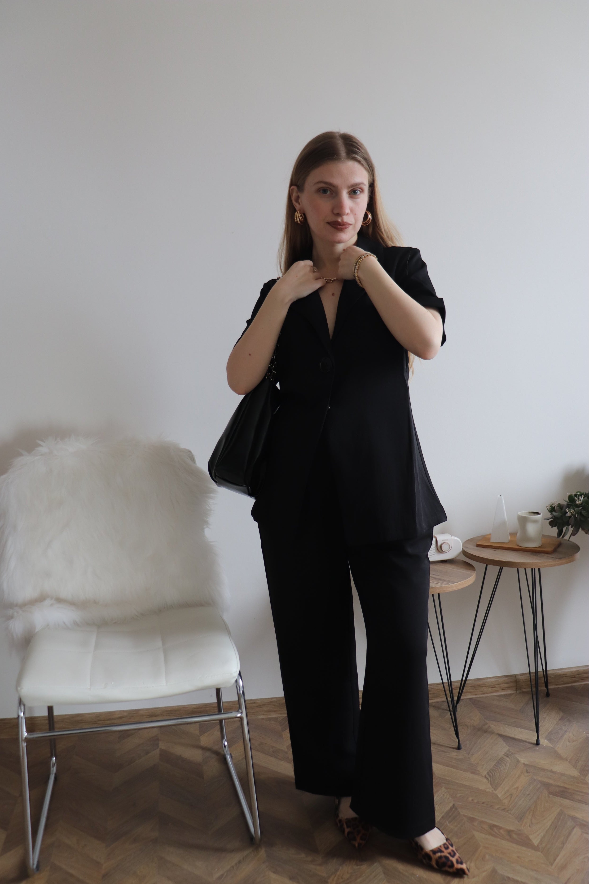Luxuii Short Sleeve Blazer Jacket and Wide Leg Pants Sets