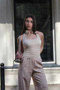 Luxuii Halter Tank Slim Fitted Casual Ruched Sleeveless Tops