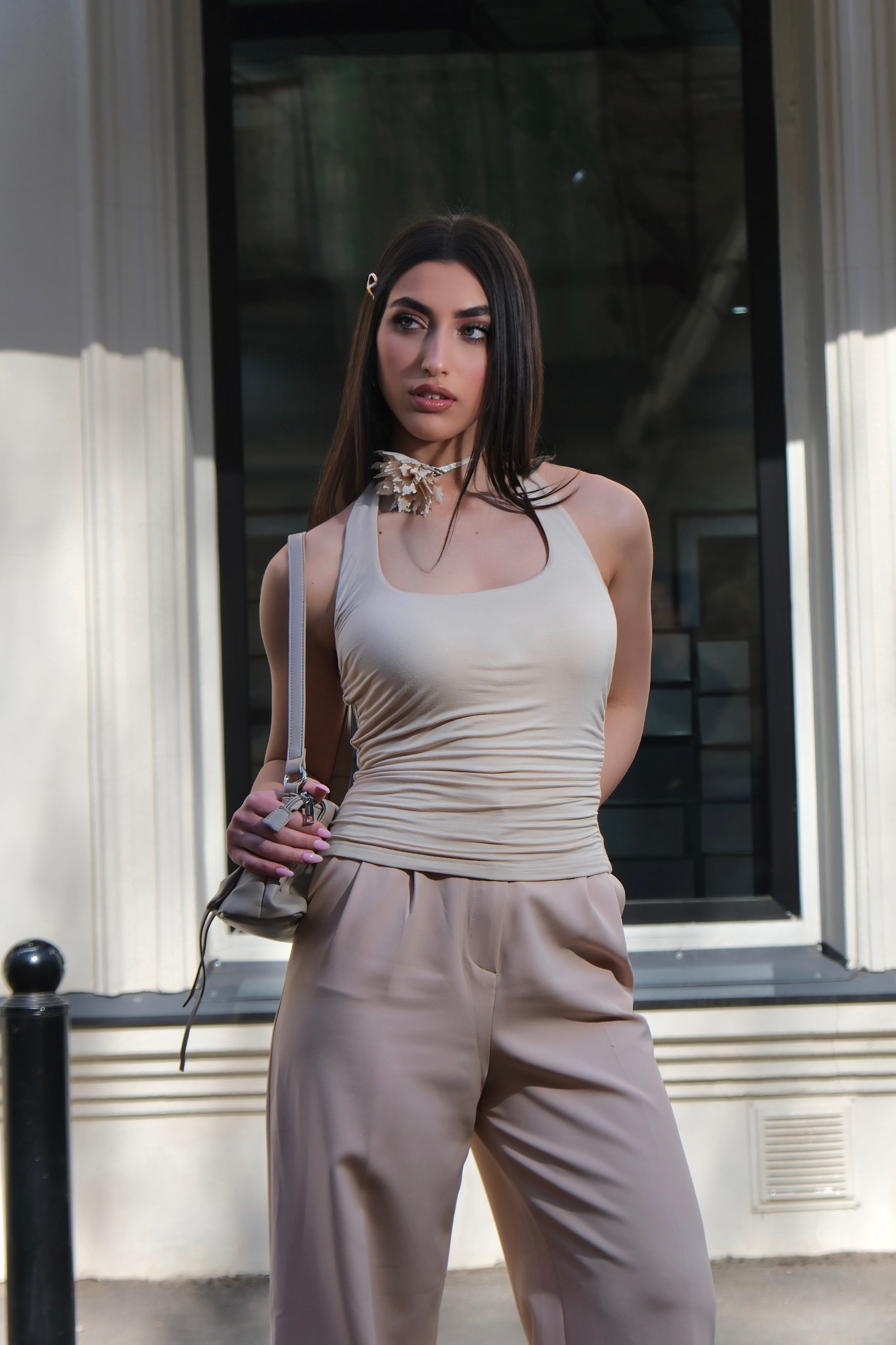 Luxuii Halter Tank Slim Fitted Casual Ruched Sleeveless Tops