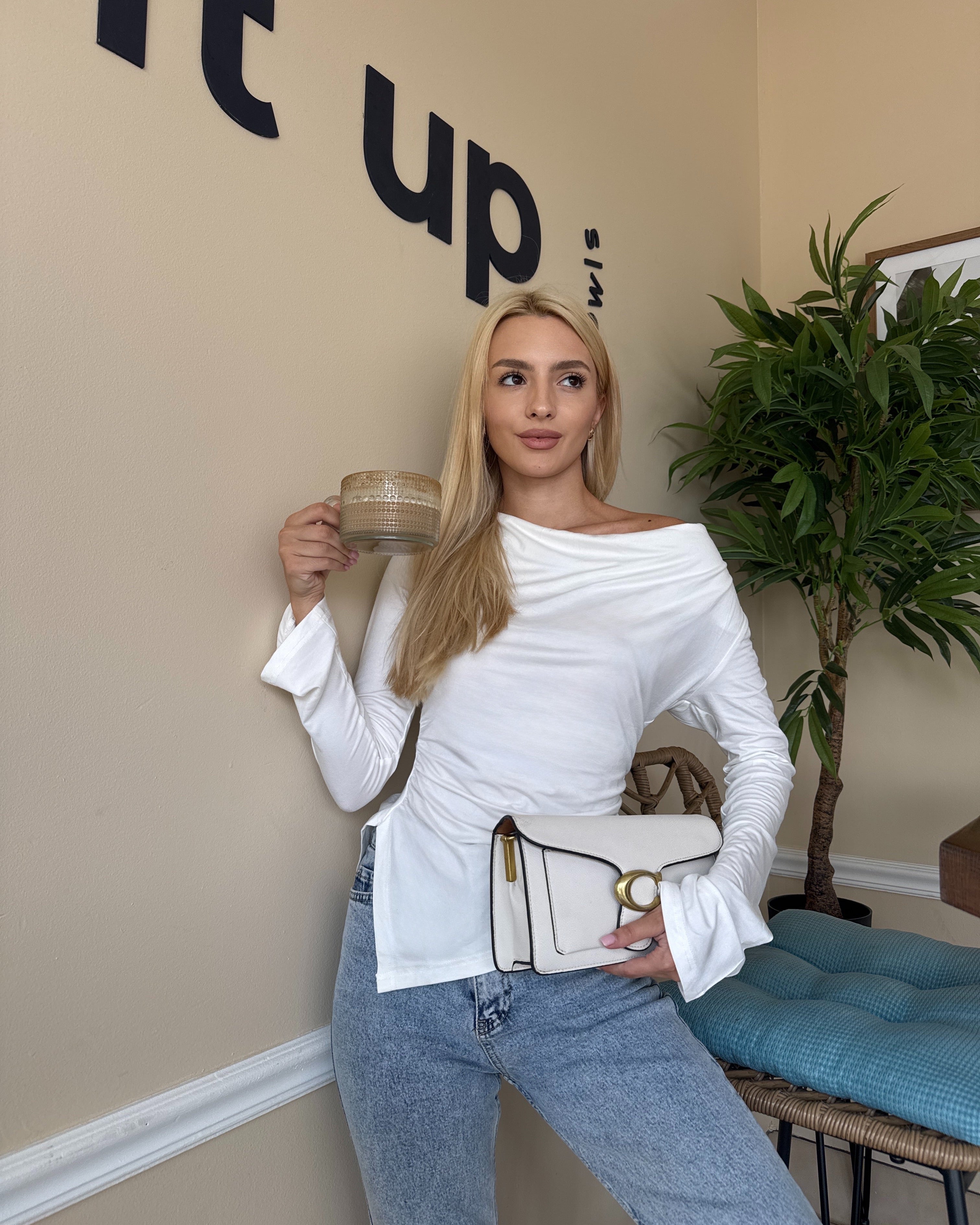 Luxuii Long Sleeve Cowl Neck Shirts Slim Fit Going Out Y2k Tops