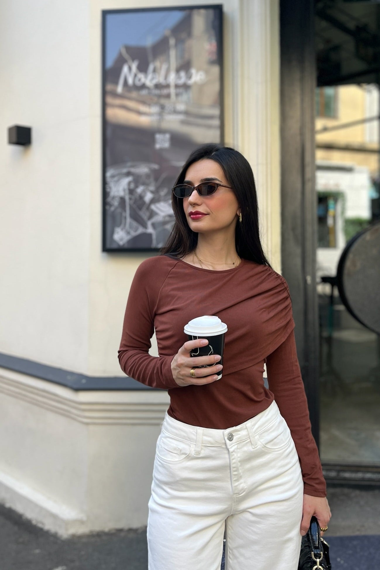Luxuii Long Sleeve Tops Crewneck Ruched Shirts Slim Fit
