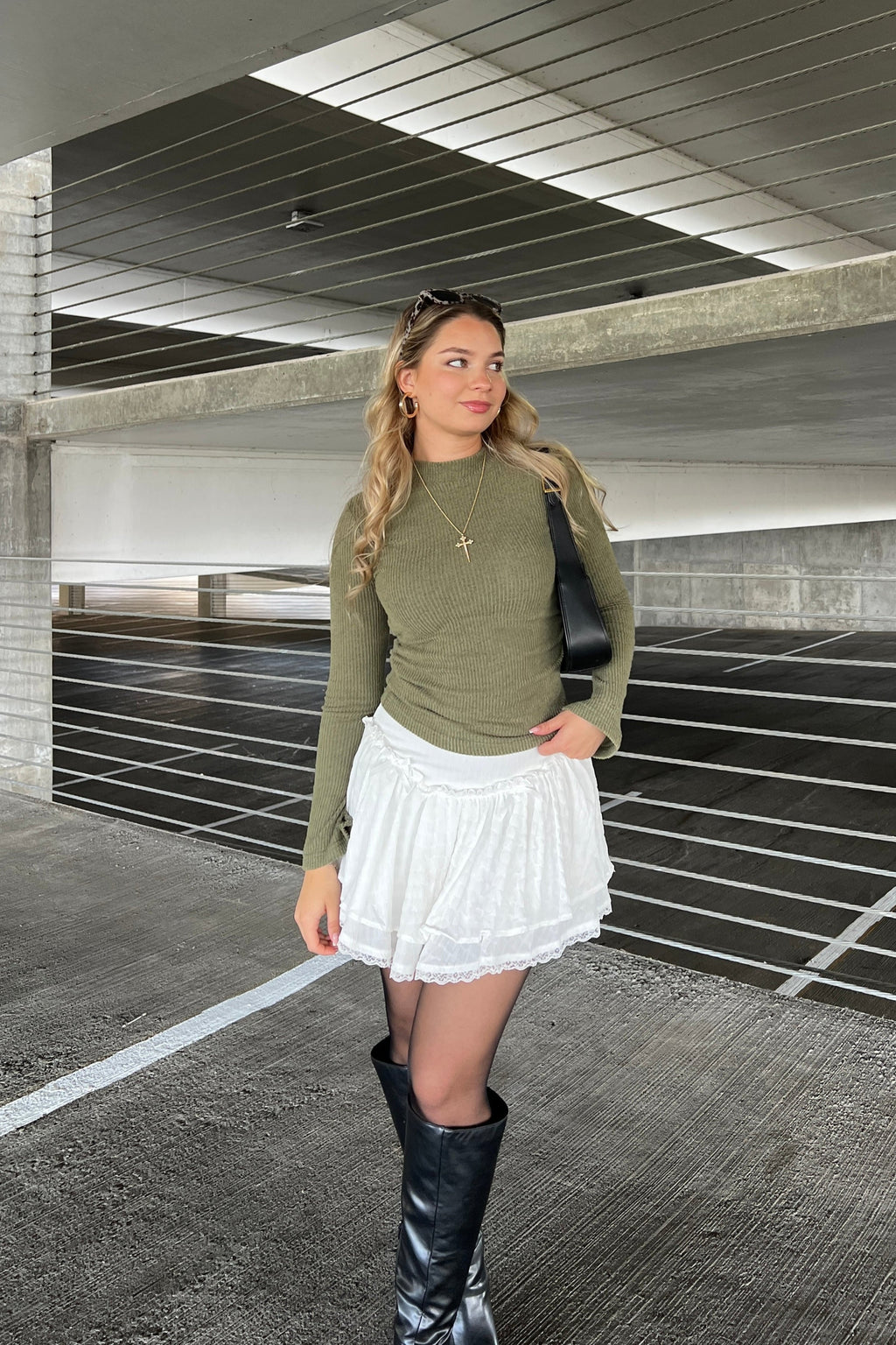 Luxuii Fall Mock Neck Ribbed Knit Slim Fit Tops Basic Tees