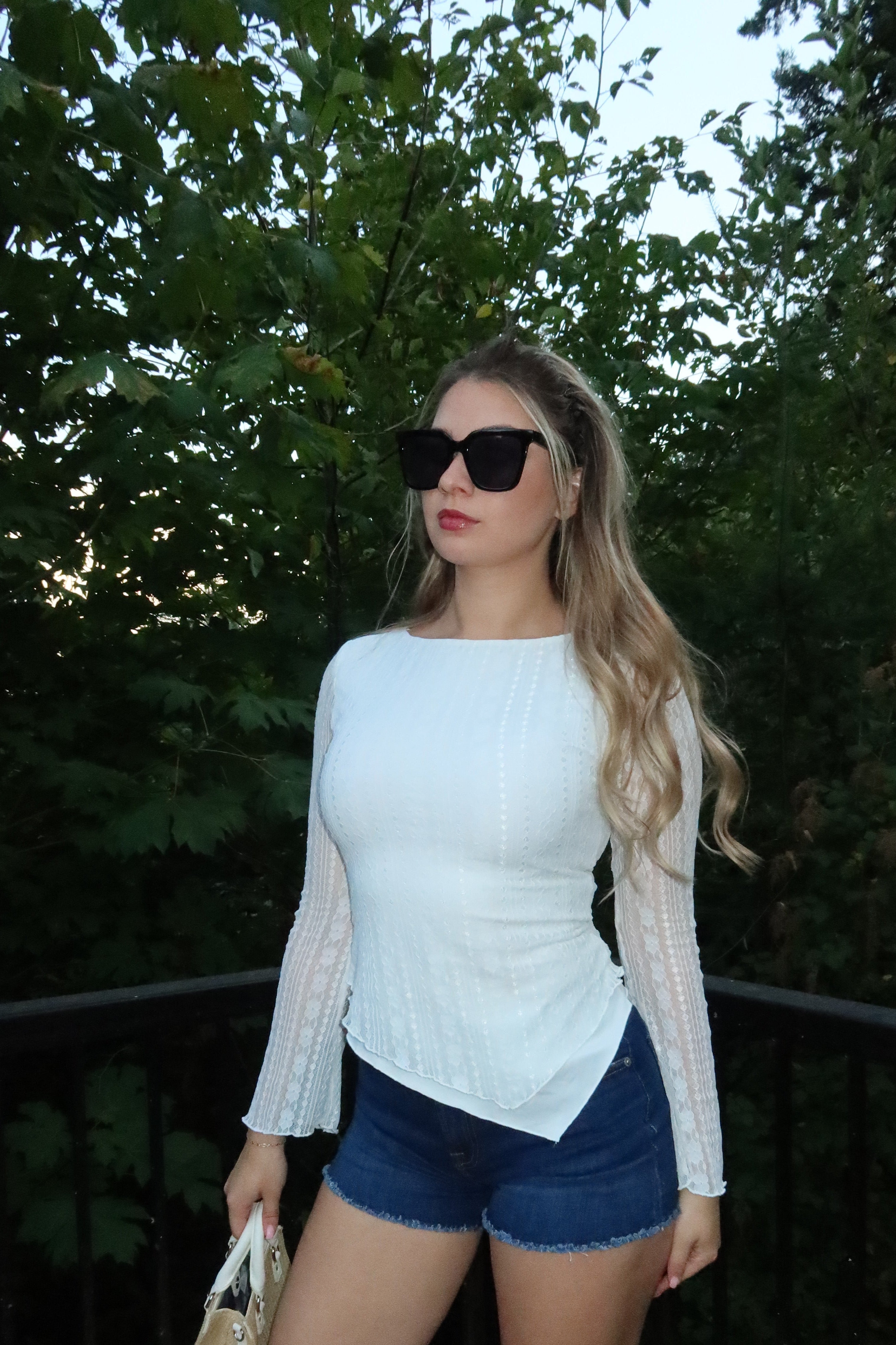 Luxuii Lace Mesh Double Lined Boat Neck Slim Fit Asymmetrical Tops