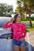 Luxuii Double Lined Sexy Long Sleeve Going Out Tops Floral Mesh Shirts
