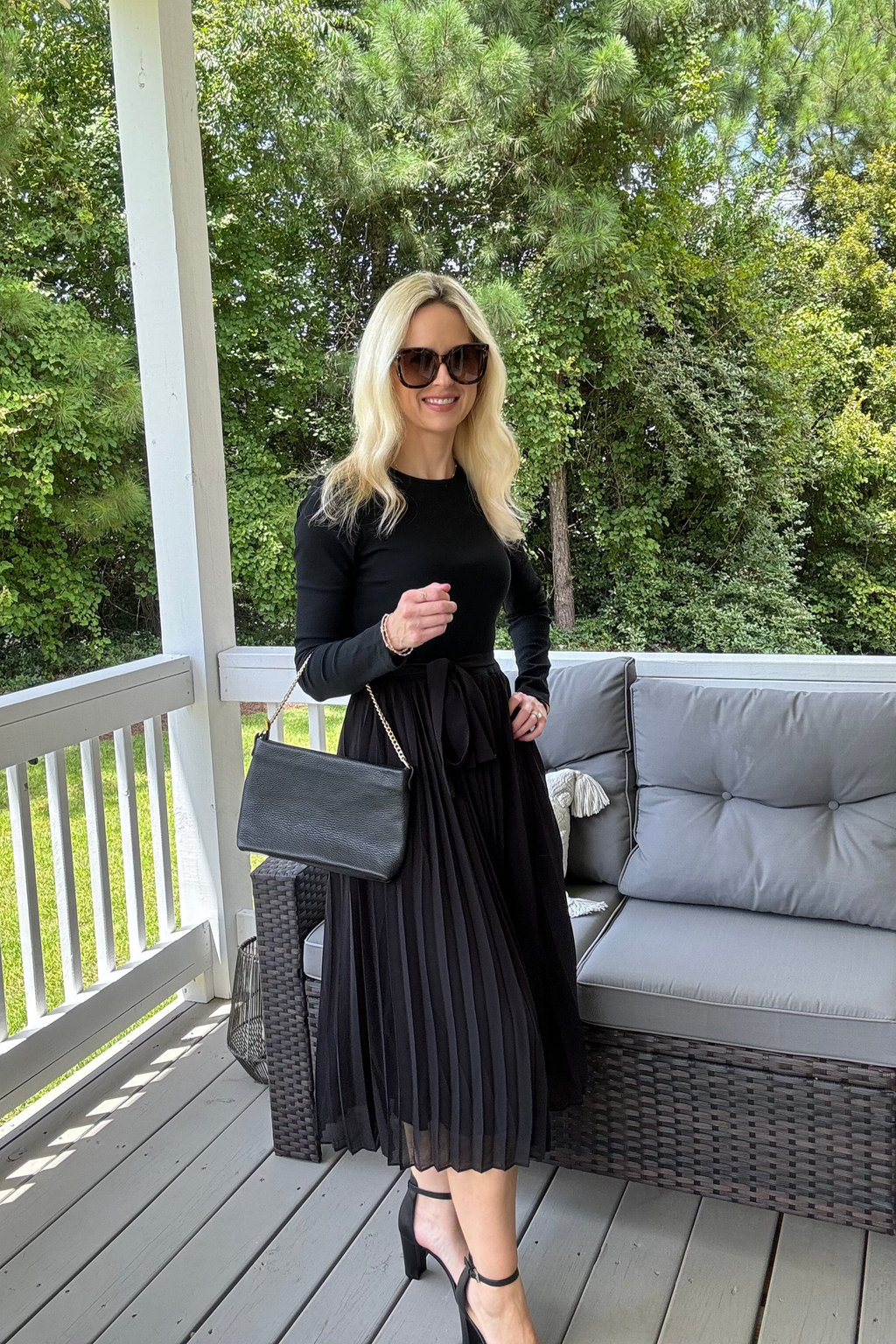 Luxuii Casual Crewneck Knit Belted Pleated A Line Flowy Sweater Dresses