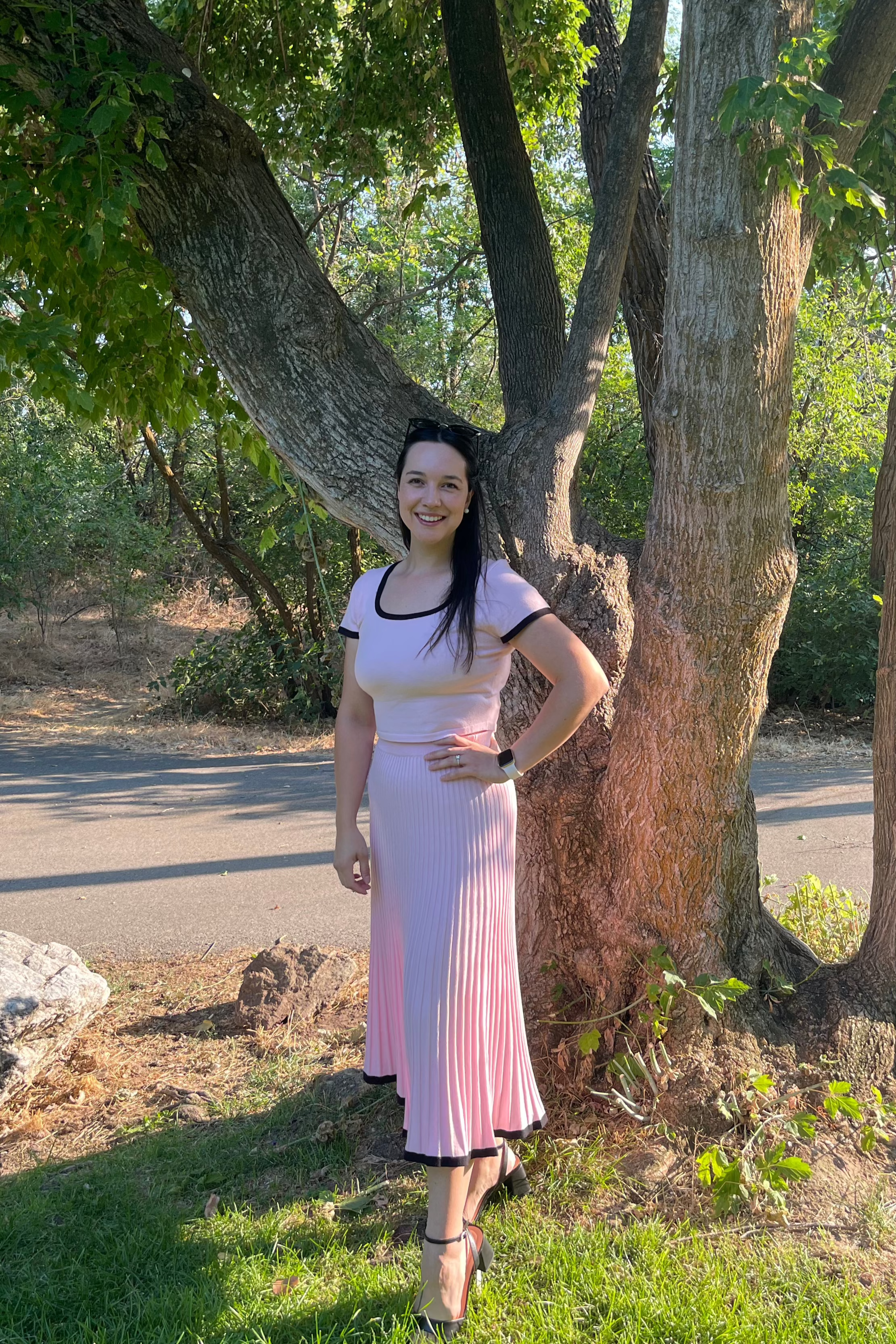 Luxuii Two Piece Short Sleeve Crop Top and Pleated Skirts