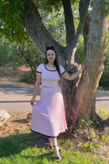 Luxuii Two Piece Short Sleeve Crop Top and Pleated Skirts