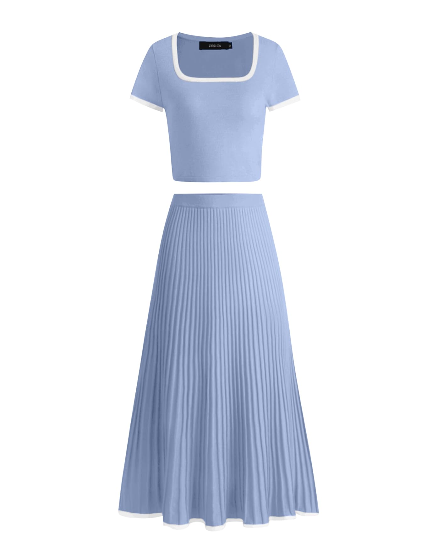 Luxuii Two Piece Short Sleeve Crop Top and Pleated Skirts
