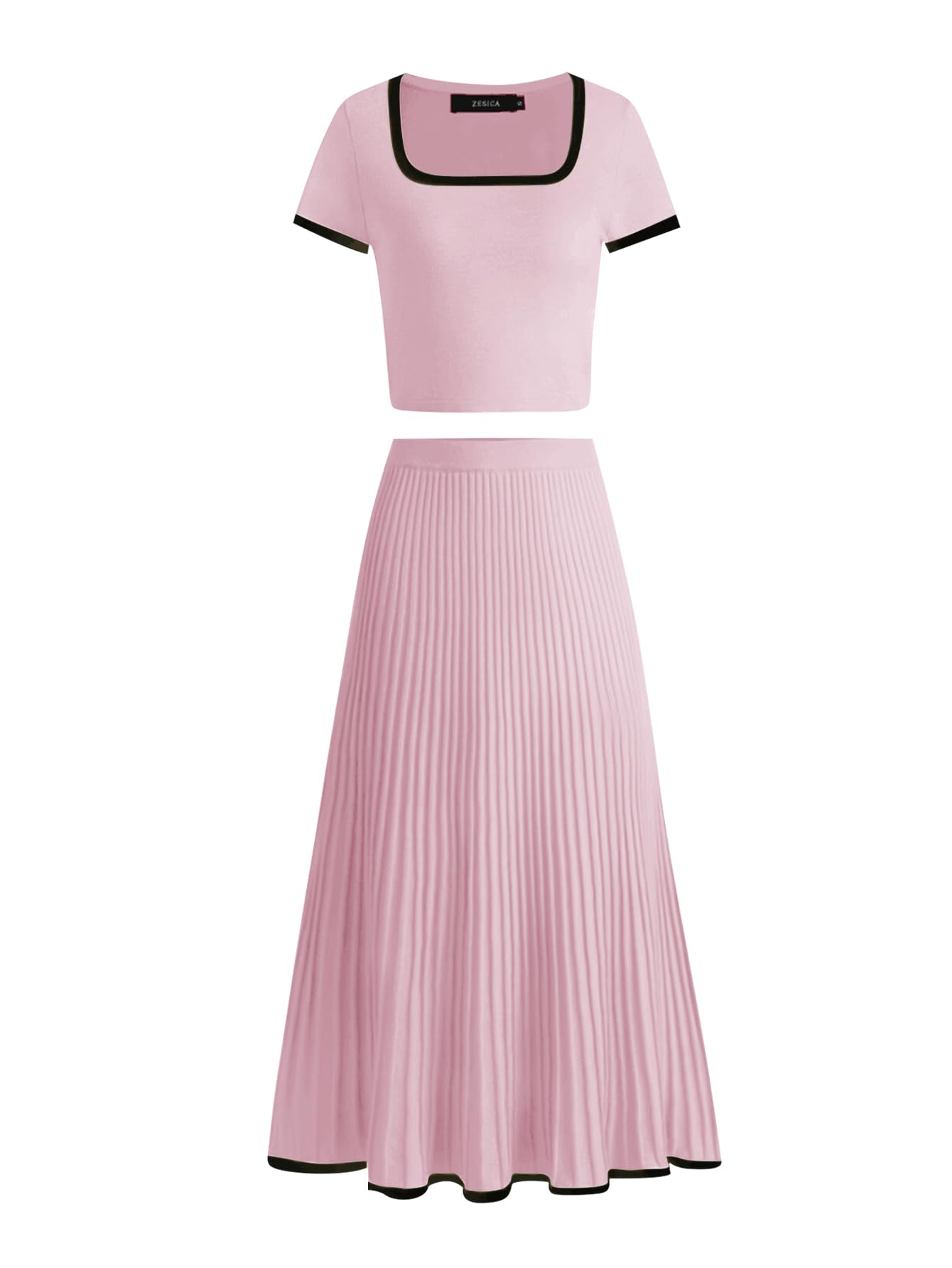 Luxuii Two Piece Short Sleeve Crop Top and Pleated Skirts