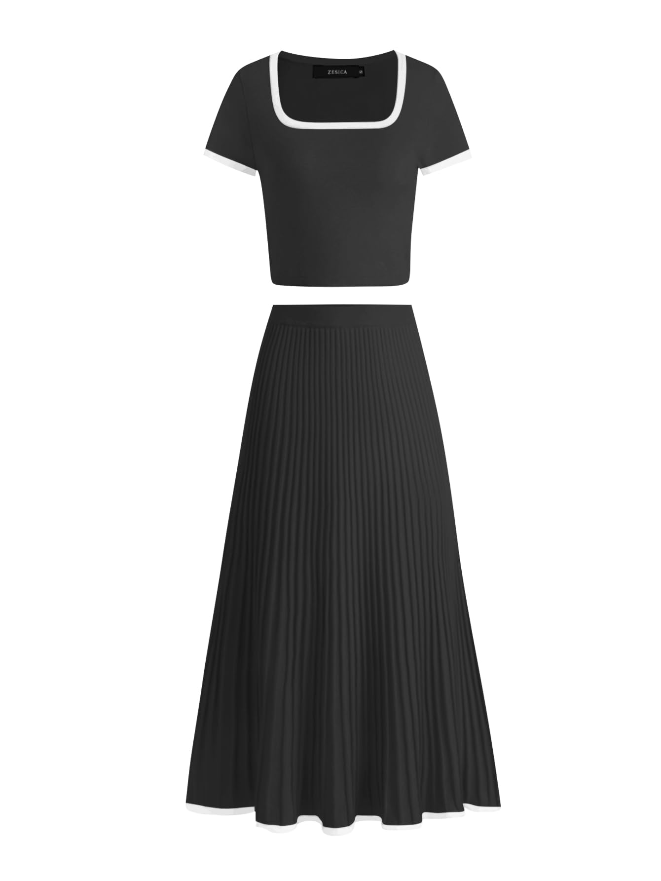 Luxuii Two Piece Short Sleeve Crop Top and Pleated Skirts