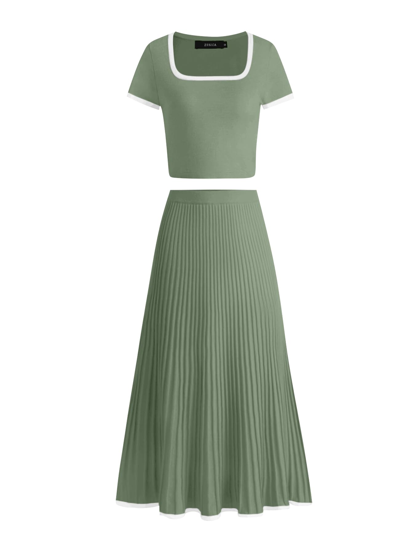 Luxuii Two Piece Short Sleeve Crop Top and Pleated Skirts