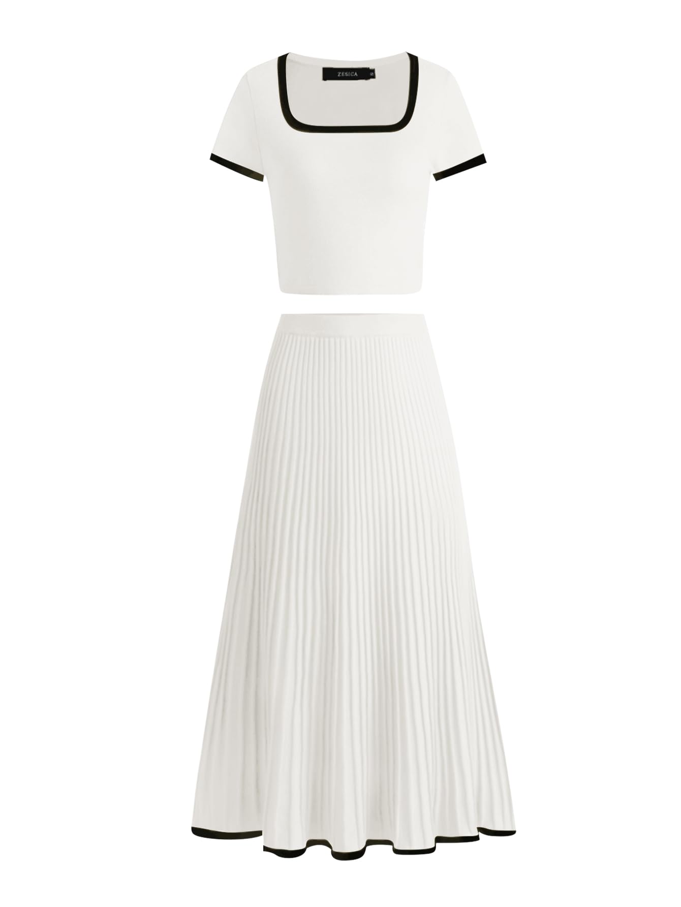Luxuii Two Piece Short Sleeve Crop Top and Pleated Skirts