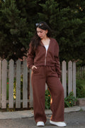 Luxuii Fleece Hoodie Zip Up Sweatshirt Long Sweatpant Matching Set