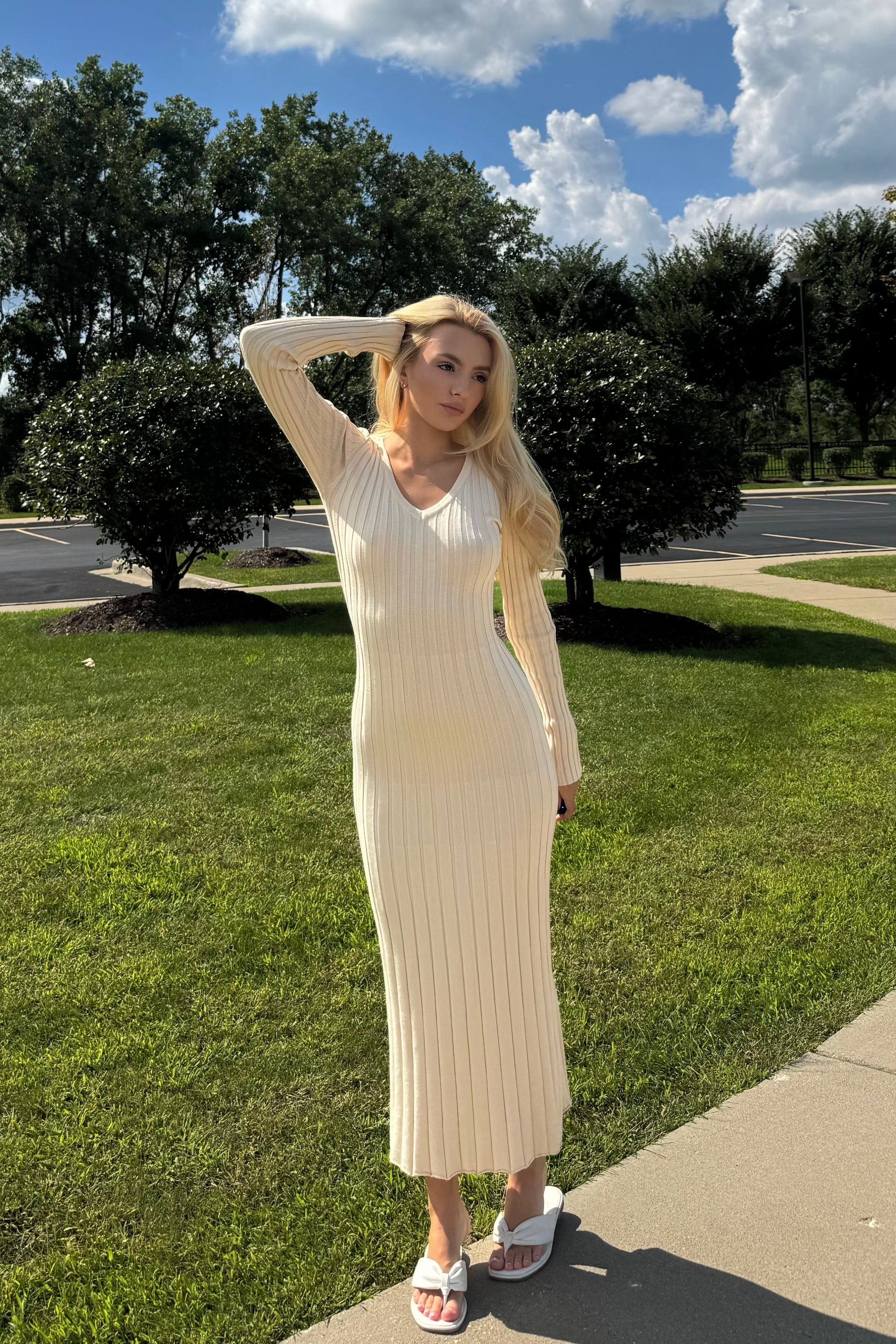 Luxuii Fall Sweater V Neck Ribbed Knit Party Cocktail Bodycon Dresses