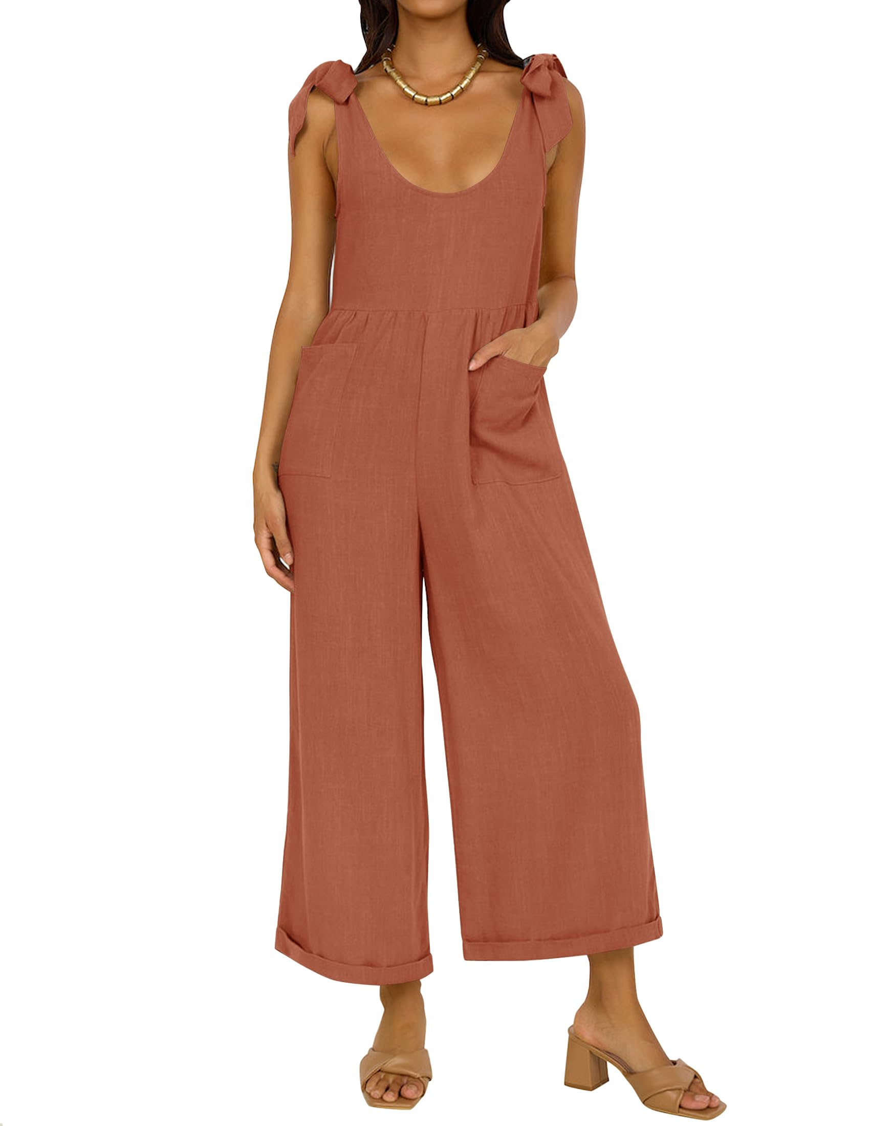 Luxuii Adjustable Straps Sleeveless Wide Leg Oversized Linen Jumpsuit