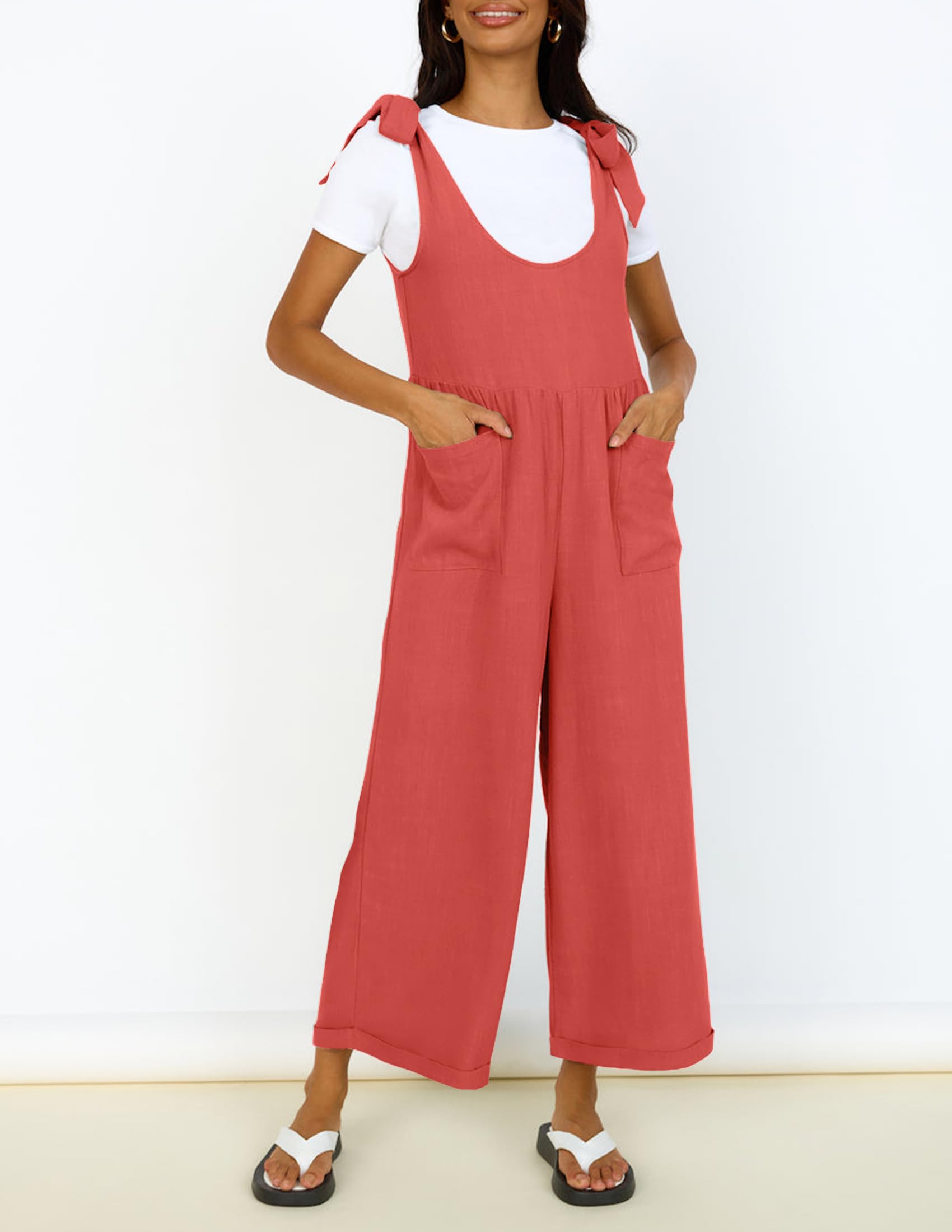Luxuii Adjustable Straps Sleeveless Wide Leg Oversized Linen Jumpsuit