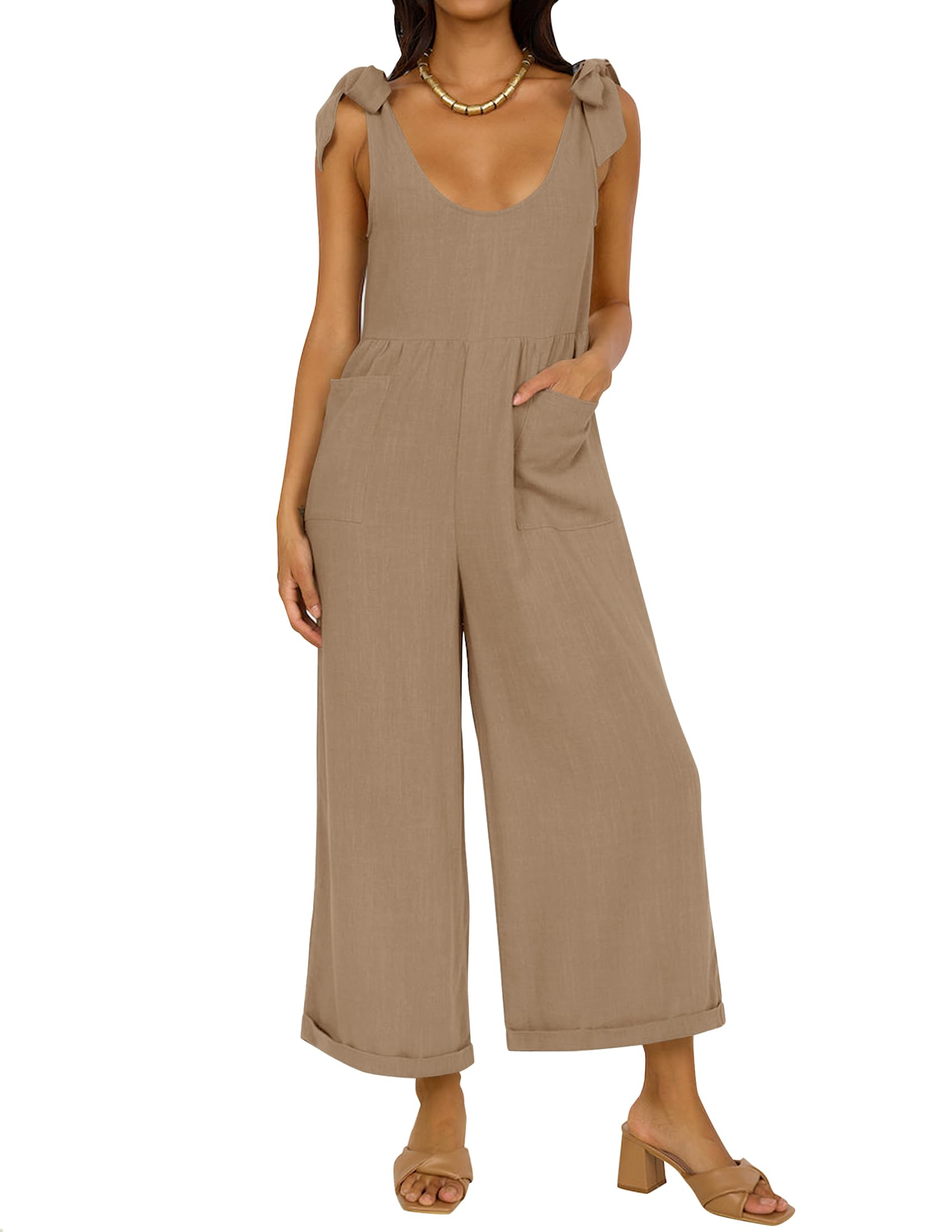 Luxuii Adjustable Straps Sleeveless Wide Leg Oversized Linen Jumpsuit