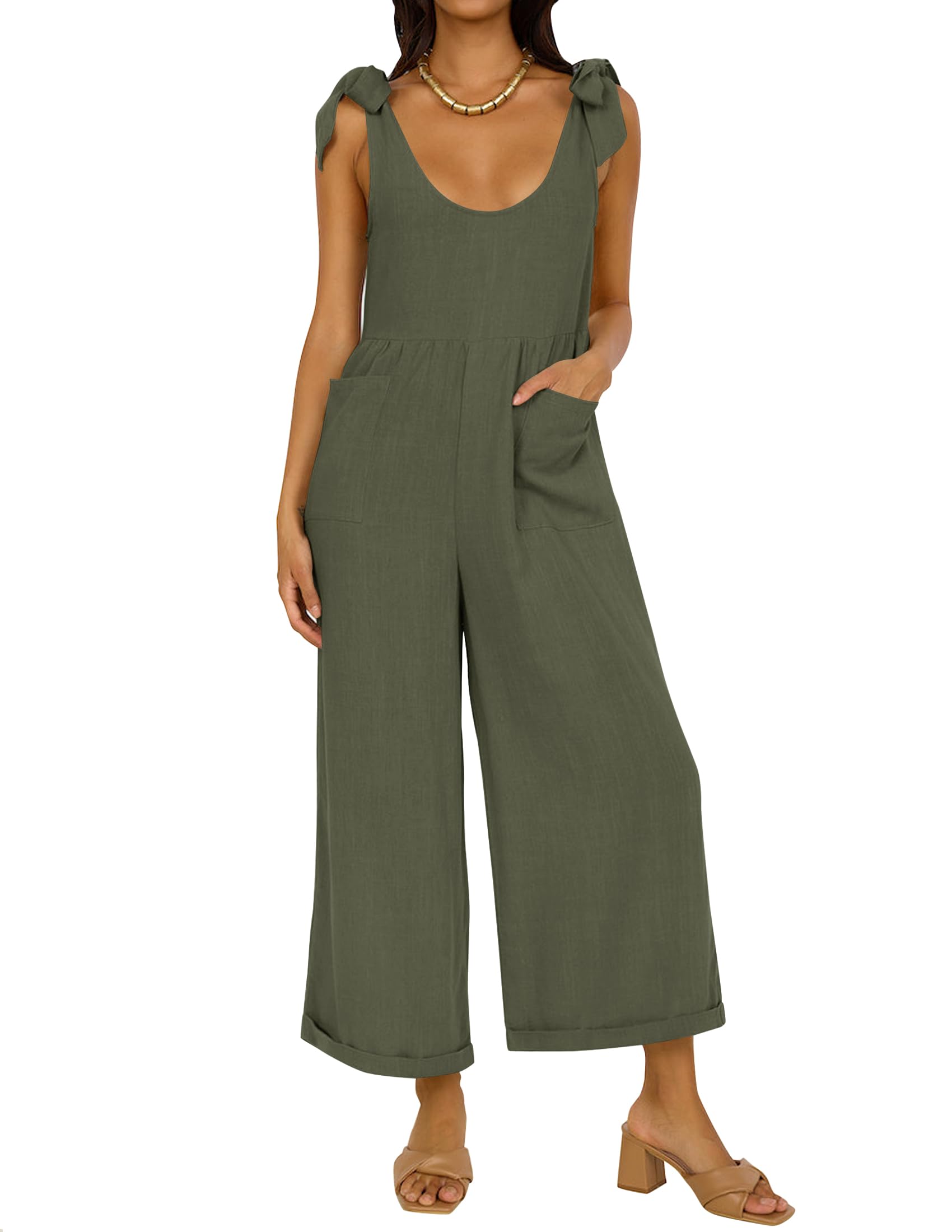 Luxuii Adjustable Straps Sleeveless Wide Leg Oversized Linen Jumpsuit