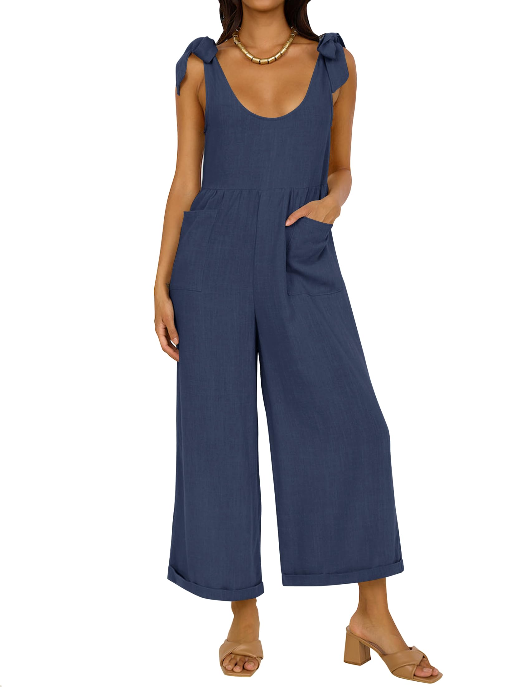 Luxuii Adjustable Straps Sleeveless Wide Leg Oversized Linen Jumpsuit