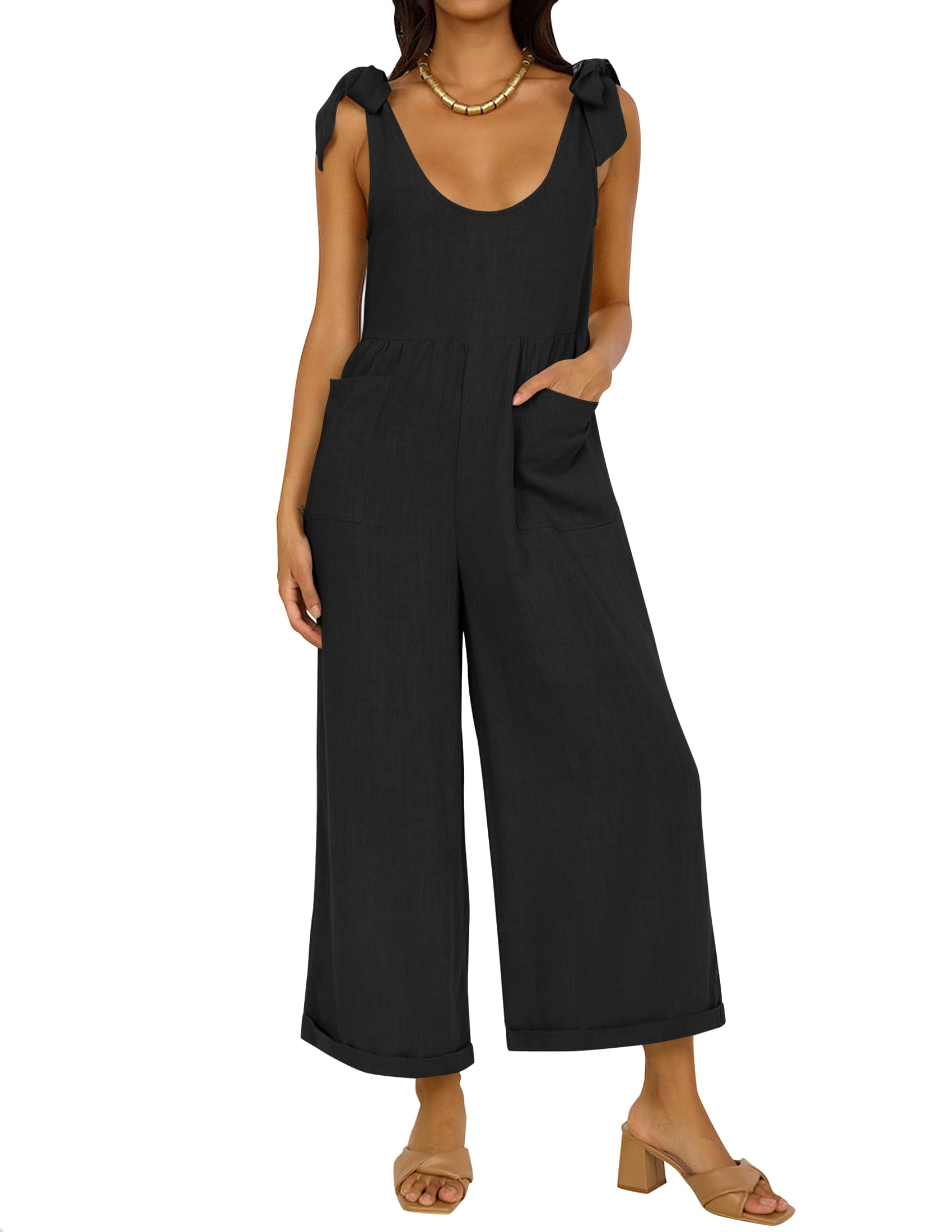 Luxuii Adjustable Straps Sleeveless Wide Leg Oversized Linen Jumpsuit