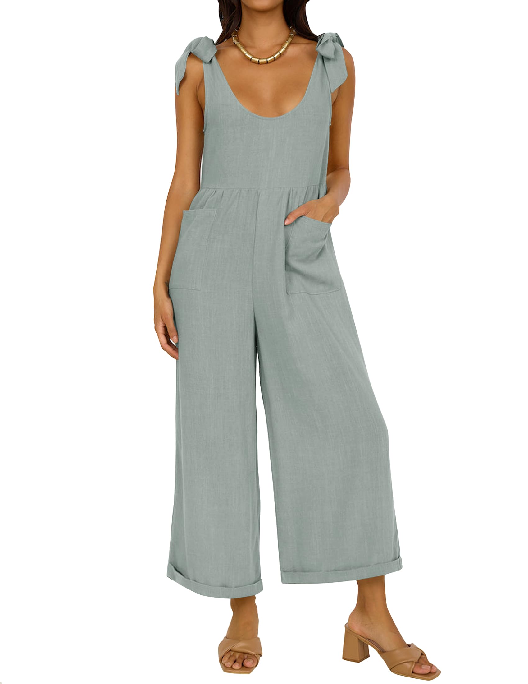 Luxuii Adjustable Straps Sleeveless Wide Leg Oversized Linen Jumpsuit