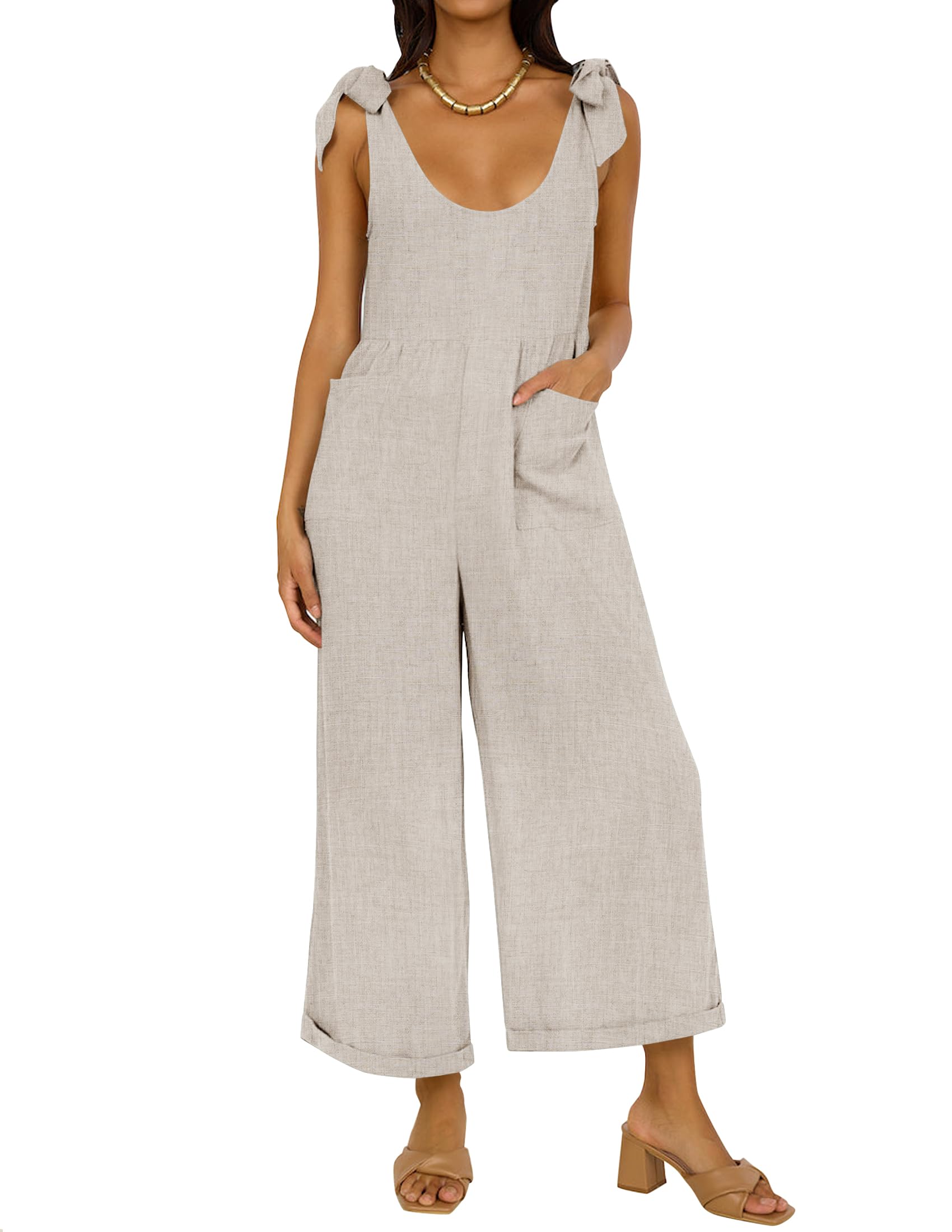Luxuii Adjustable Straps Sleeveless Wide Leg Oversized Linen Jumpsuit