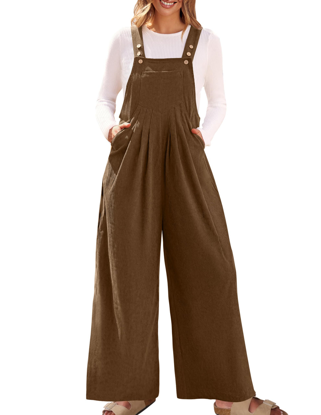 Luxuii Adjustable Straps Wide Leg Corduroy Loose Jumpsuit