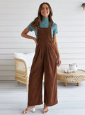Luxuii Adjustable Straps Wide Leg Corduroy Loose Jumpsuit