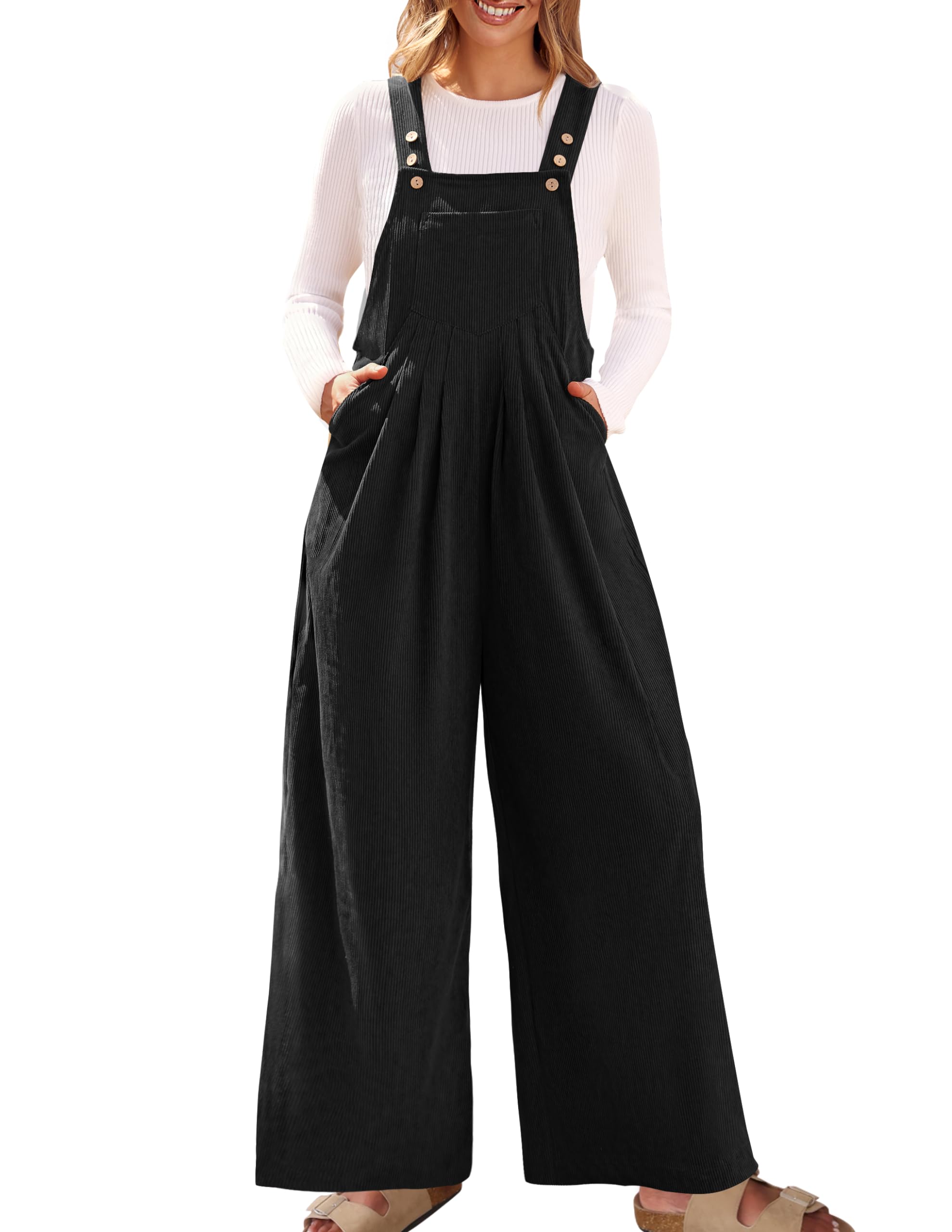 Luxuii Adjustable Straps Wide Leg Corduroy Loose Jumpsuit