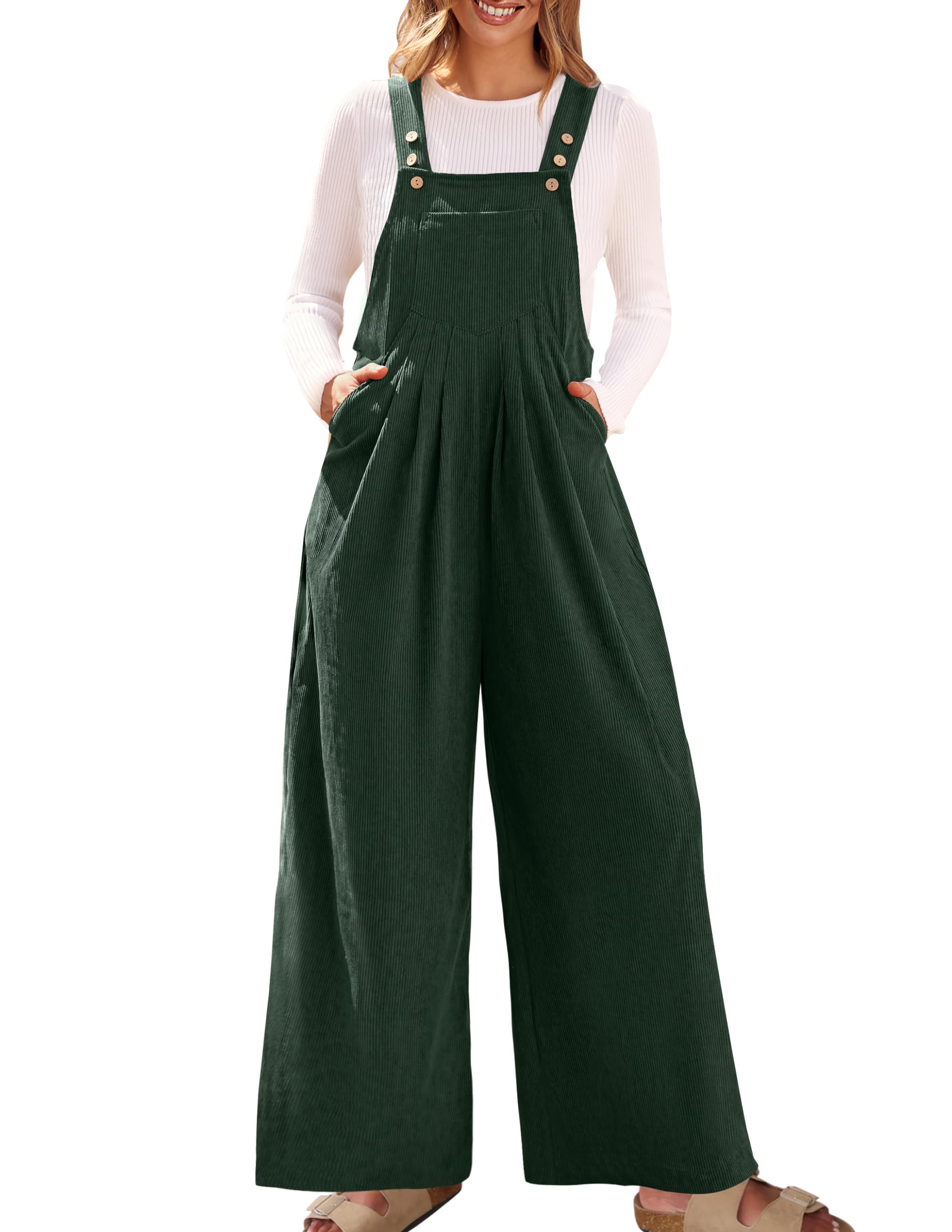 Luxuii Adjustable Straps Wide Leg Corduroy Loose Jumpsuit