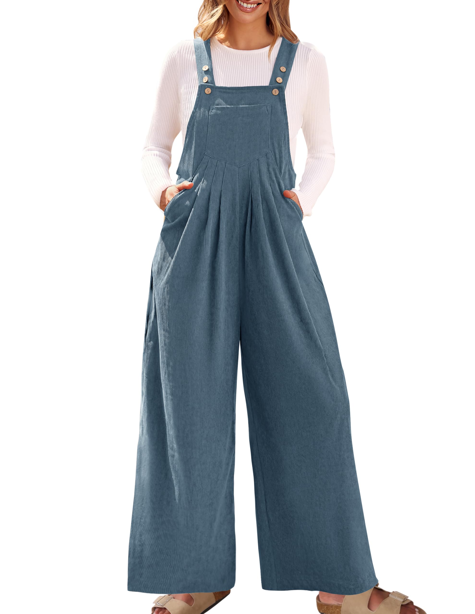 Luxuii Adjustable Straps Wide Leg Corduroy Loose Jumpsuit