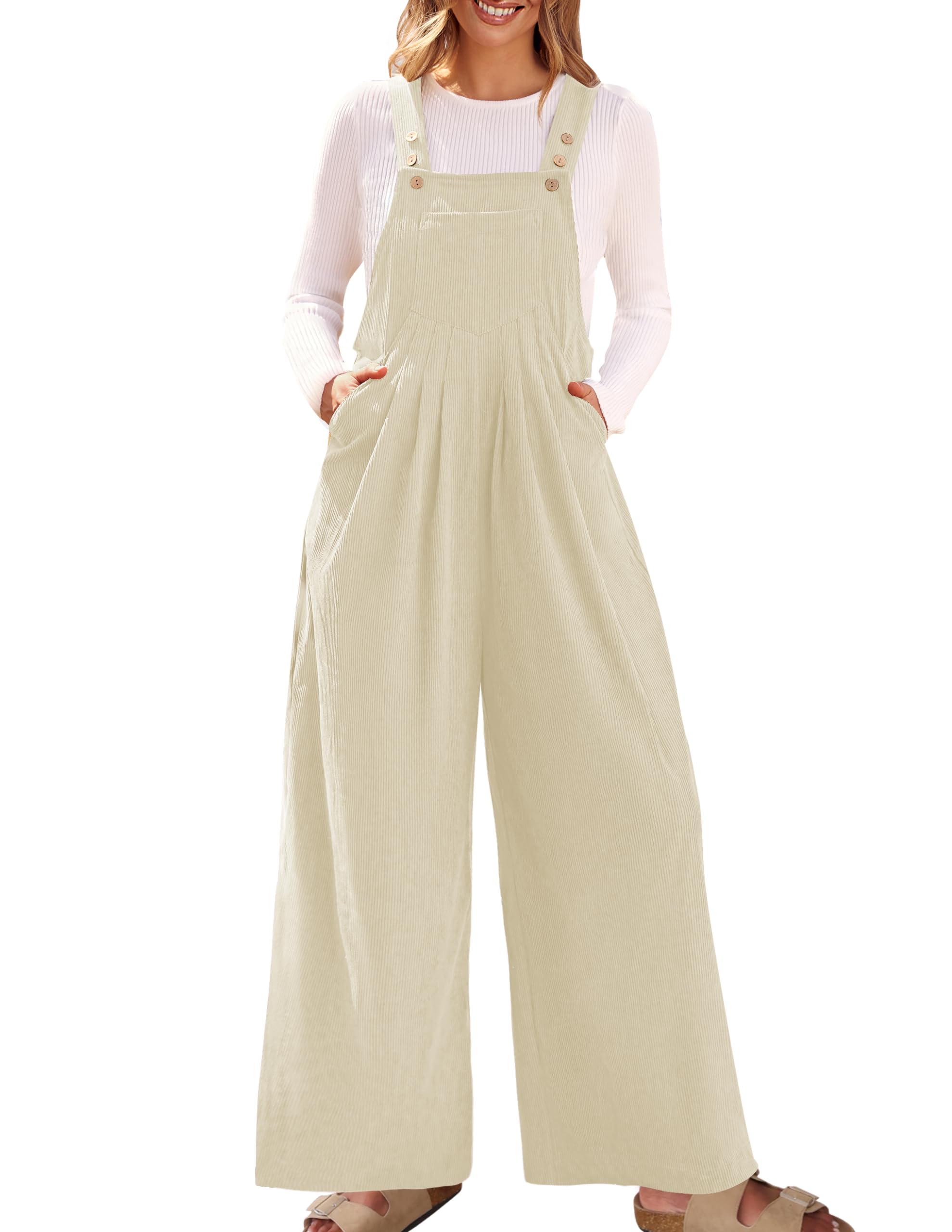 Luxuii Adjustable Straps Wide Leg Corduroy Loose Jumpsuit