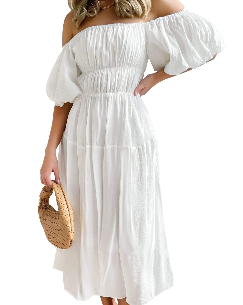 Luxuii Boho Off Shoulder Ruffled Flowy Midi Dress