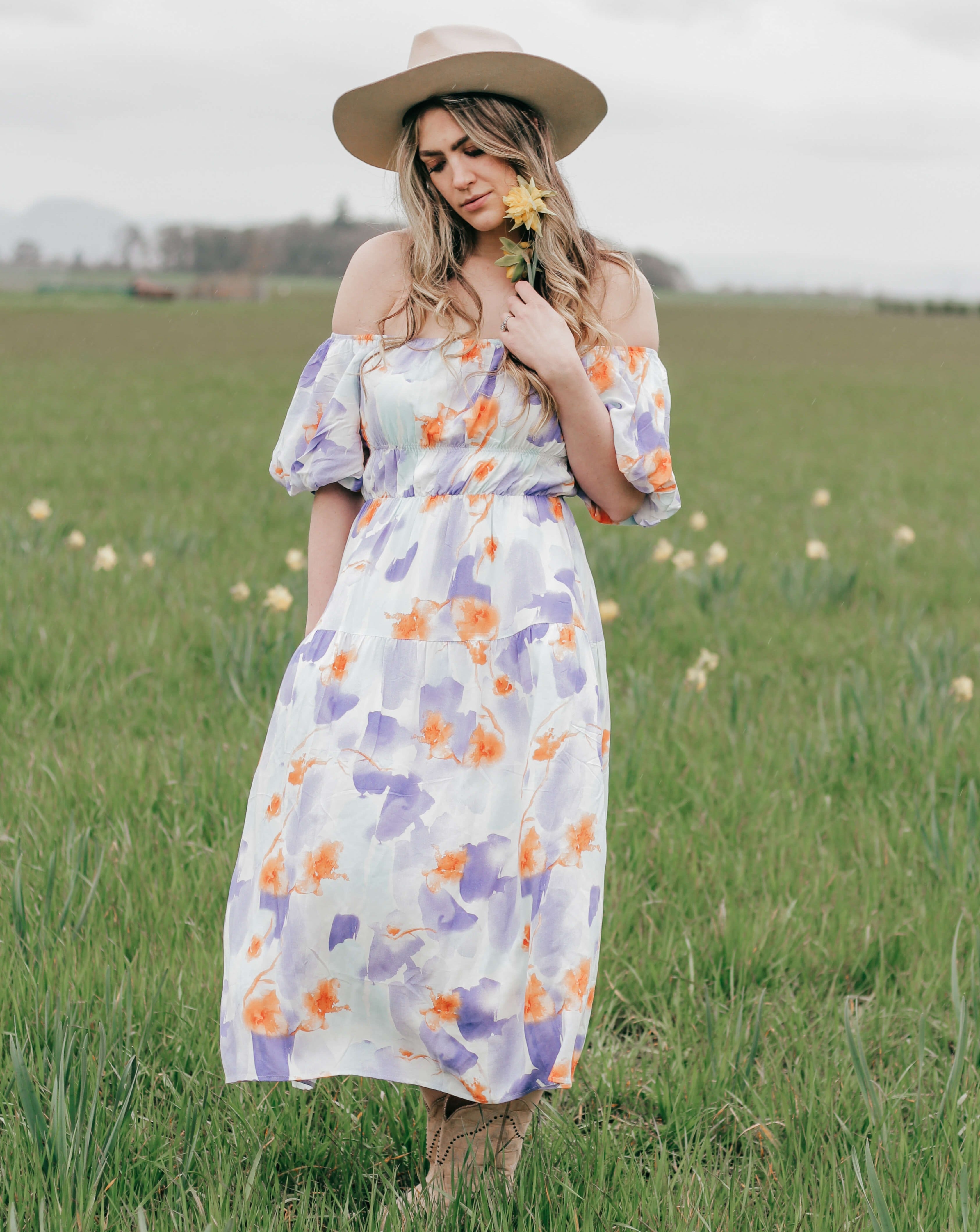 Luxuii Boho Off Shoulder Ruffled Flowy Midi Dress