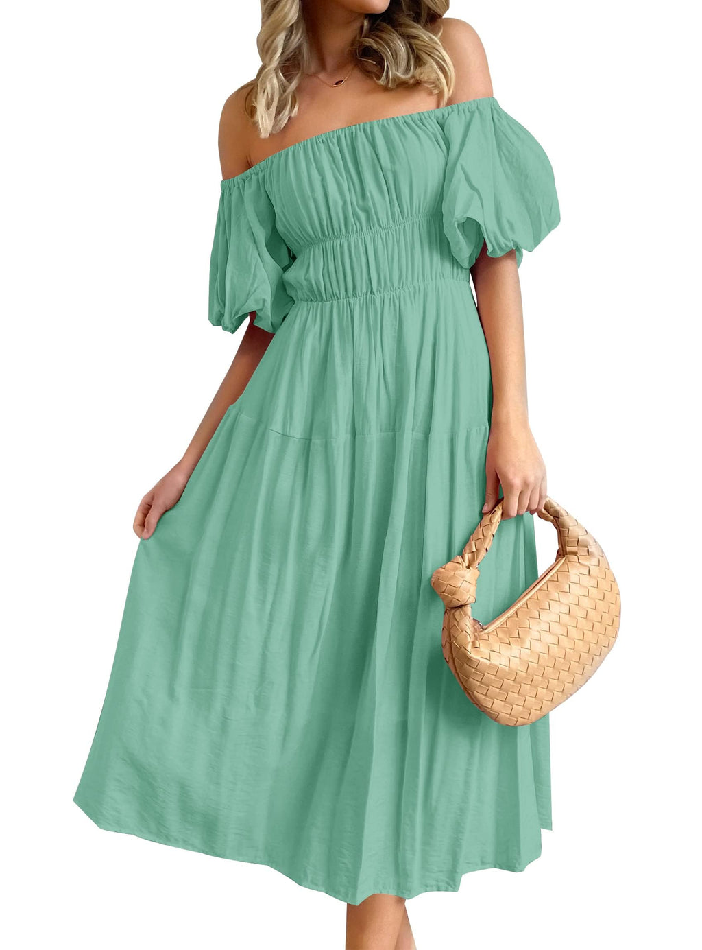 Luxuii Boho Off Shoulder Ruffled Flowy Midi Dress